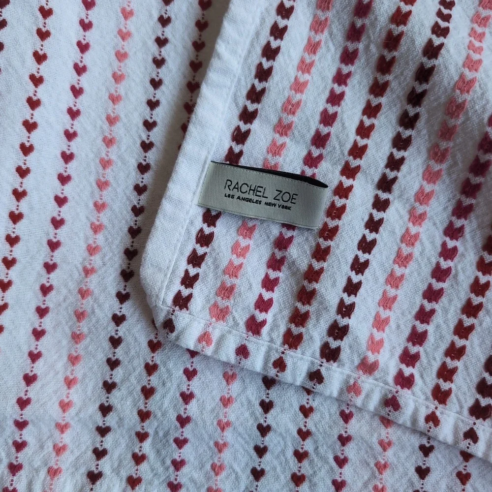 Rachel Zoe Tablecloth White Red Pink Embroidered Heart Stripes Valentine's 60x80